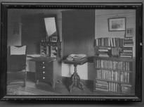 SA1407 - Unidentified room interior with desk, table, bookcase, chair, etc., Winterthur Shaker Photograph and Post Card Collection 1851 to 1921c